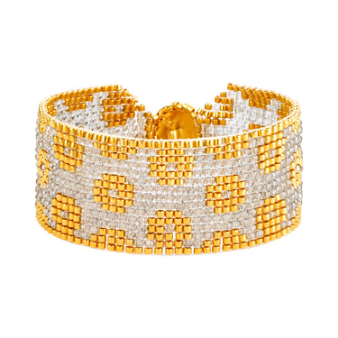 Brazalete Telar Dorado Medio Rondanas Gris Traslucido